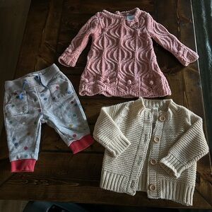 Cupcakes and cashmere cozy pink dress & Baby Boden sweat pants & cardigan